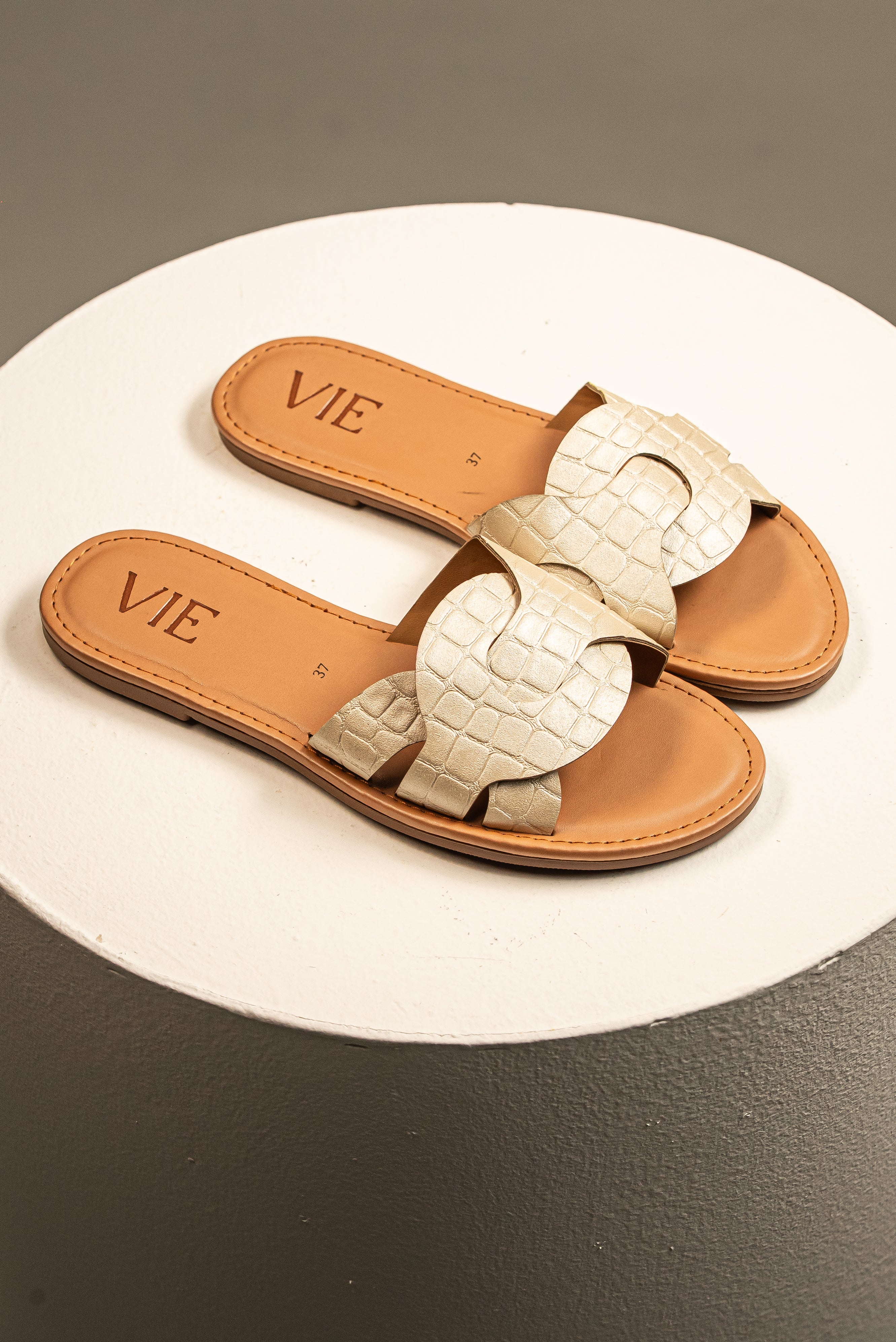 Sandalia Slide Croco Champagne