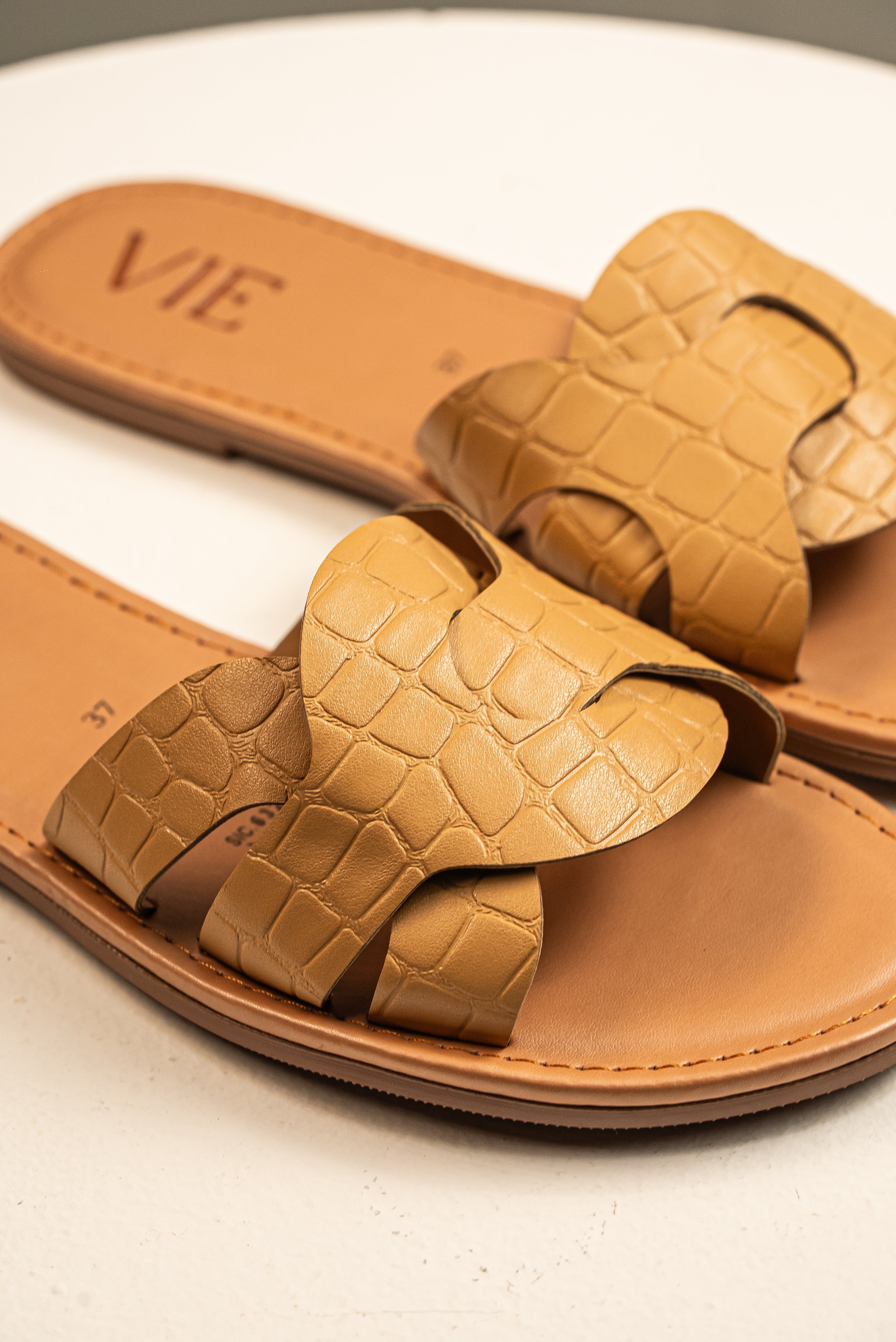 Sandalia Slide Croco Camel