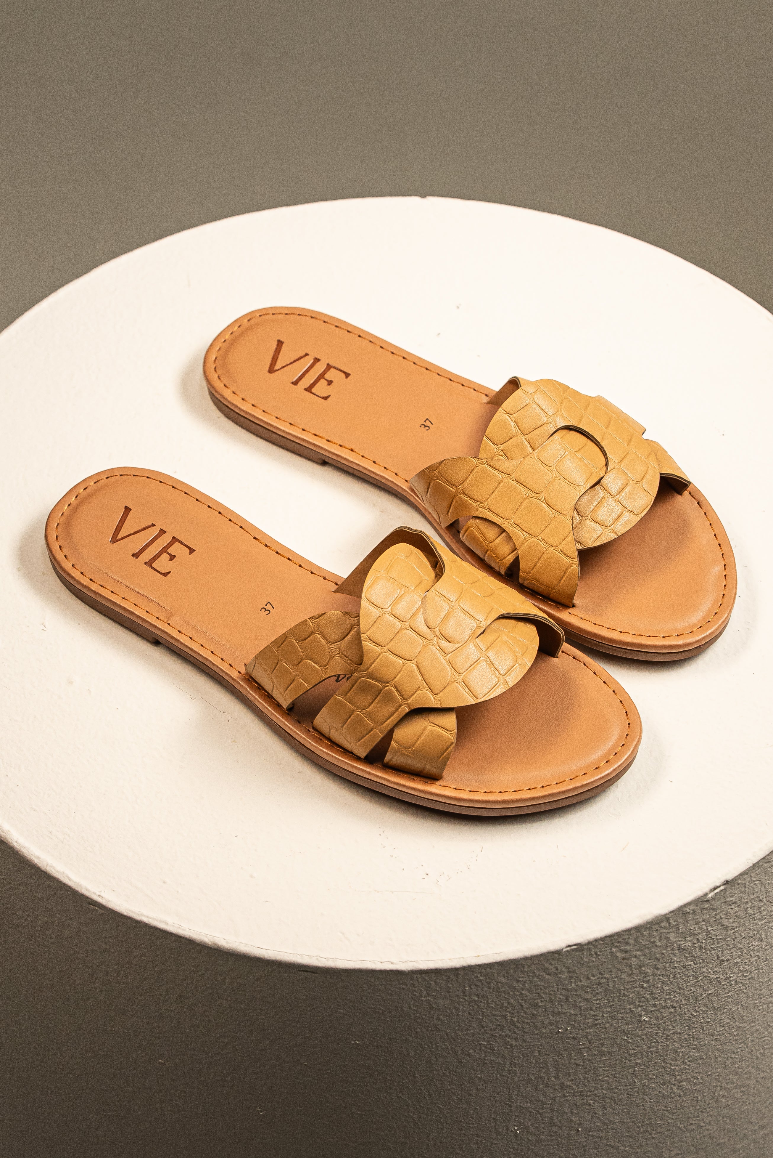 Sandalia Slide Croco Camel