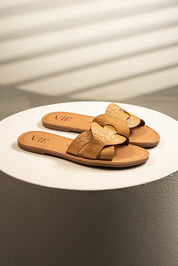 Sandalia Slide Croco Camel