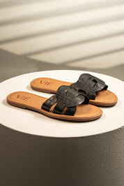 Sandalia Ícono Negro Croco