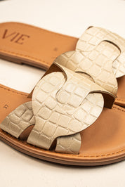 Sandalia Slide Croco Champagne