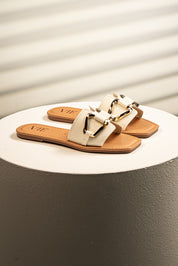 Sandalia Plana Buckle Cream